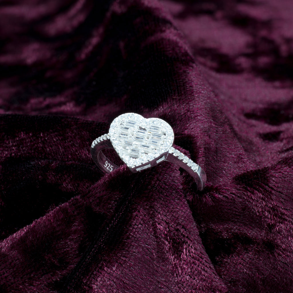 Anillo de plata corazón rectangular