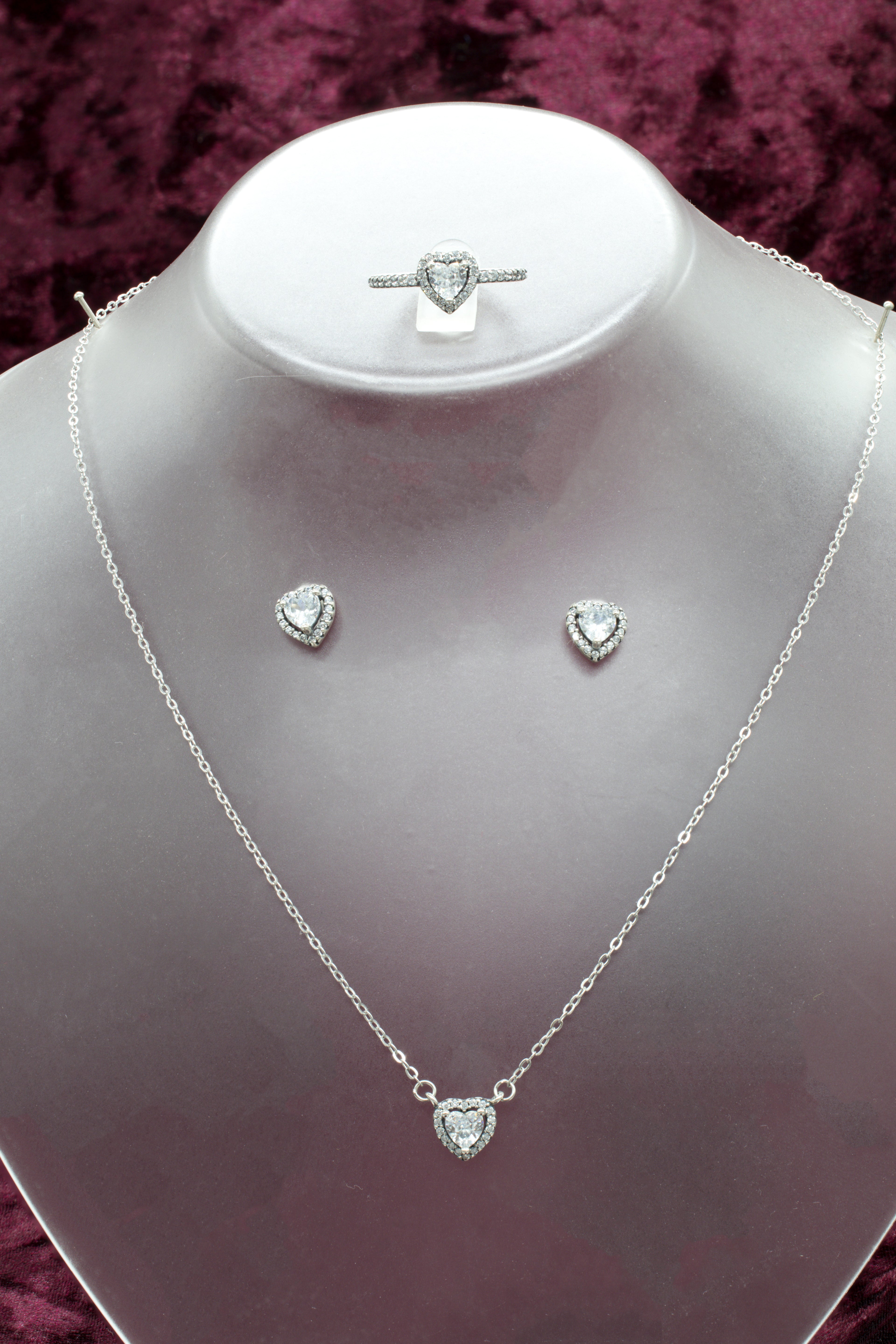 Juego plata corazones blancos