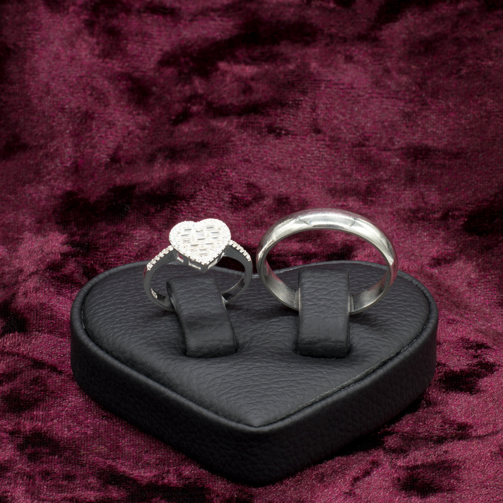 Par anillos de plata corazón y aro para pareja