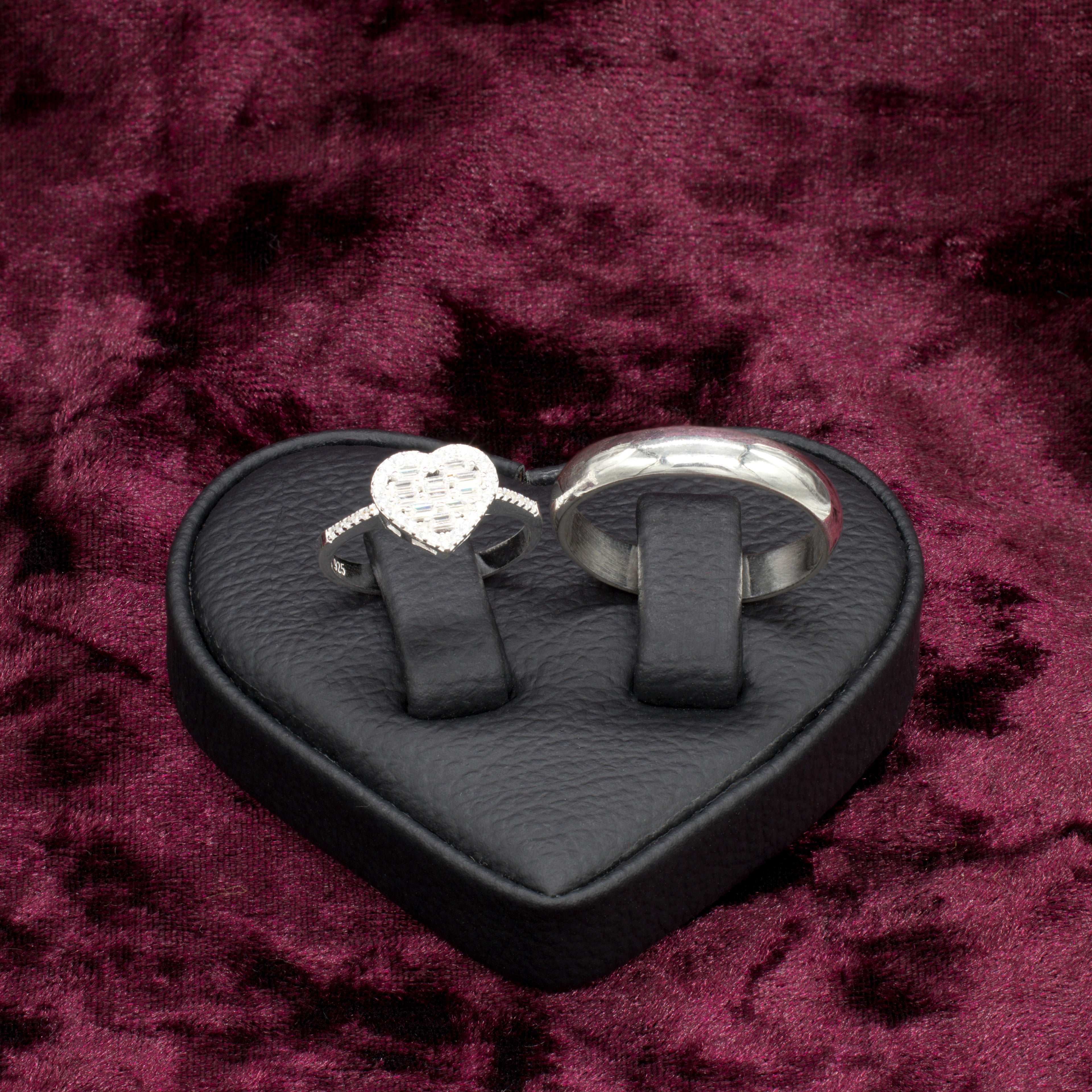 Par anillos de plata corazón y aro para pareja
