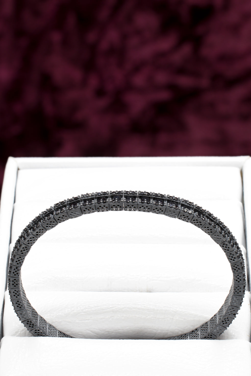 Pulsera tenis con micro circones negros y plata quemada